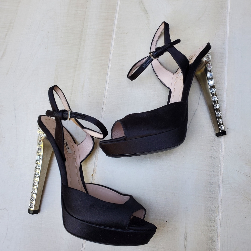 Miu Miu Black Heels with Silver Studded Accents - Picture 6 of 6